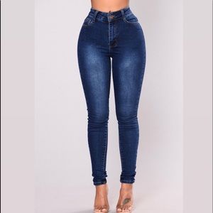 High Waist Rise Dark Wash Denim Jeans NEW